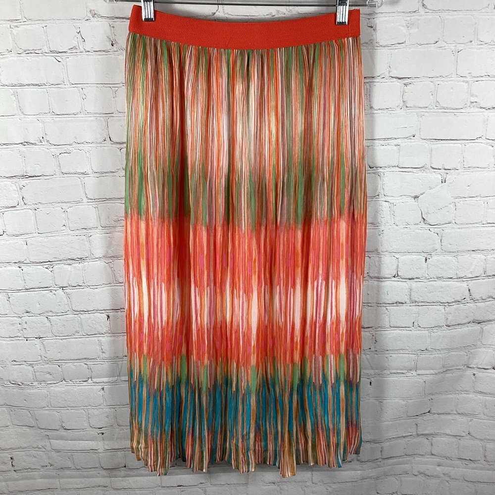 Ruby Rd Ombré Multicolored Maxi Skirt Women’s Size 8P Pleated Lined Orange Blue